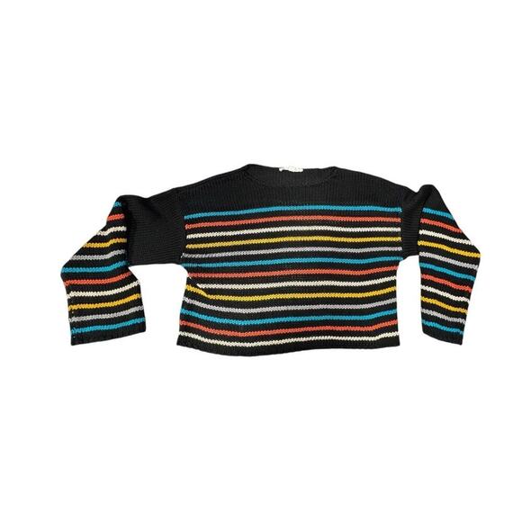 Love Stitch Black Multi Color Striped Sweater Size Small Prep - Picture 1 of 6